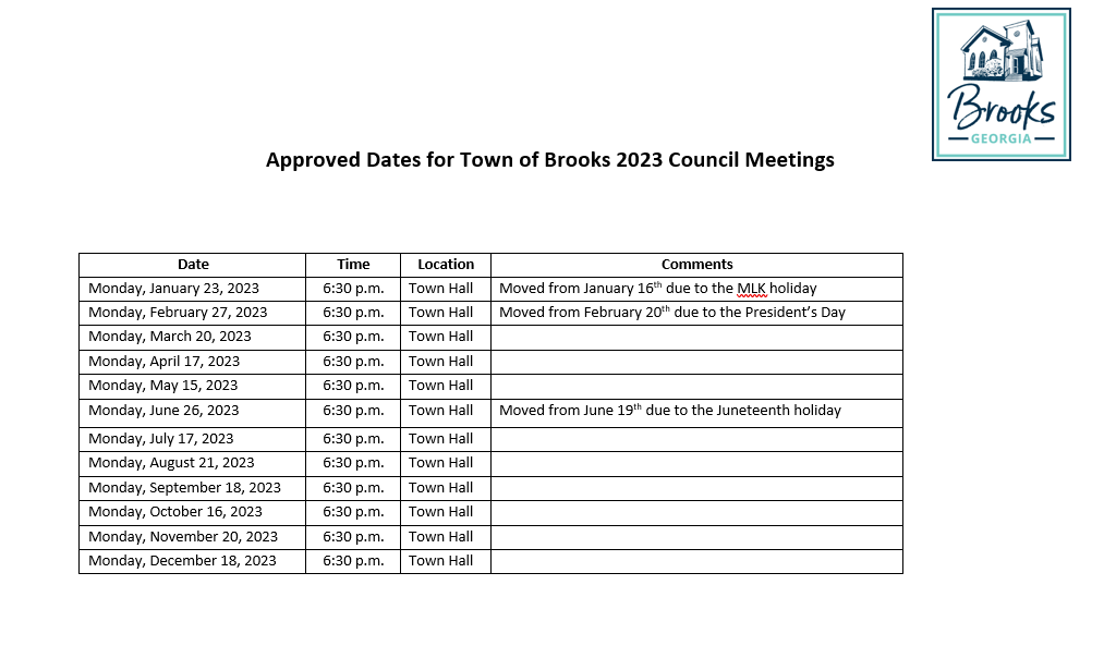  approved council dates